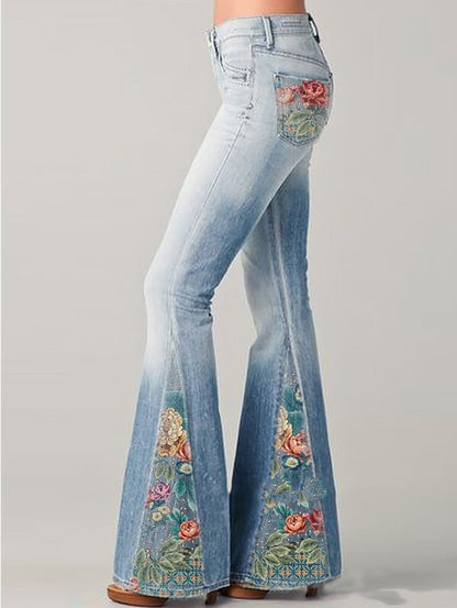 Flared Jeans With Floral Print - Deanna