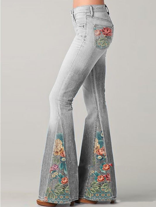 Flared Jeans With Floral Print - Deanna