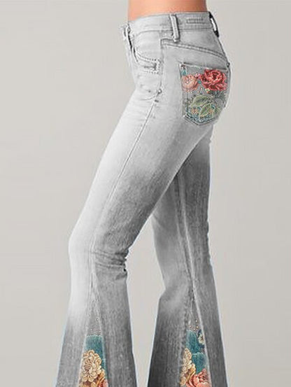 Flared Jeans With Floral Print - Deanna