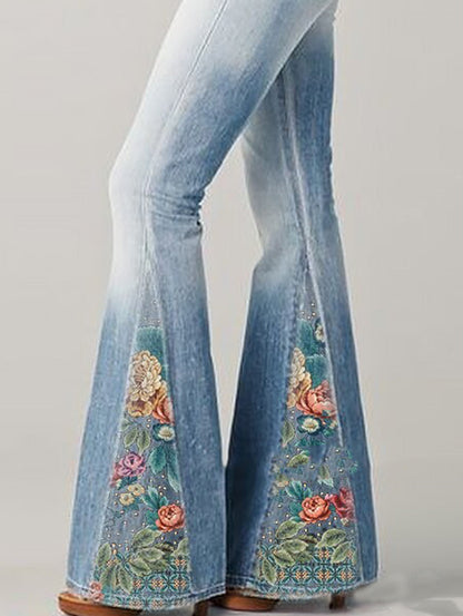 Flared Jeans With Floral Print - Deanna