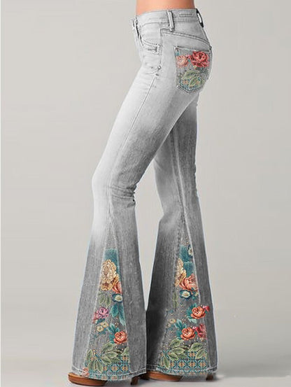 Flared Jeans With Floral Print - Deanna