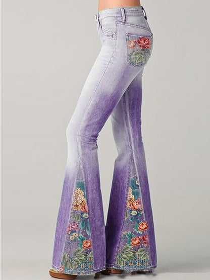 Flared Jeans With Floral Print - Deanna