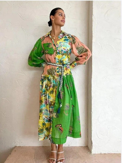 Flared Midi Dress With An All-Over Graphic Print - Lela