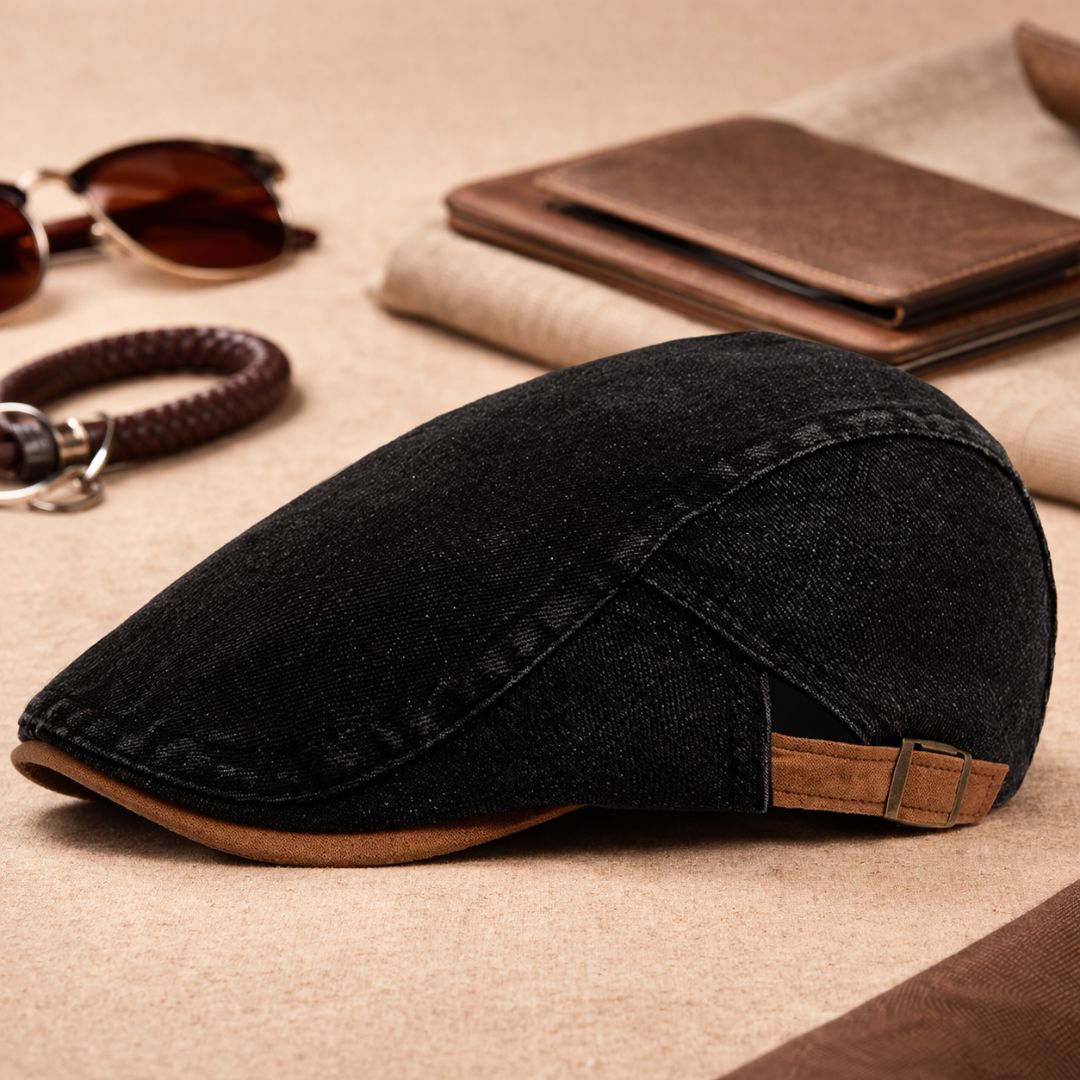 Men's Flat Cap | Retro Denim Newsboy Hat 8