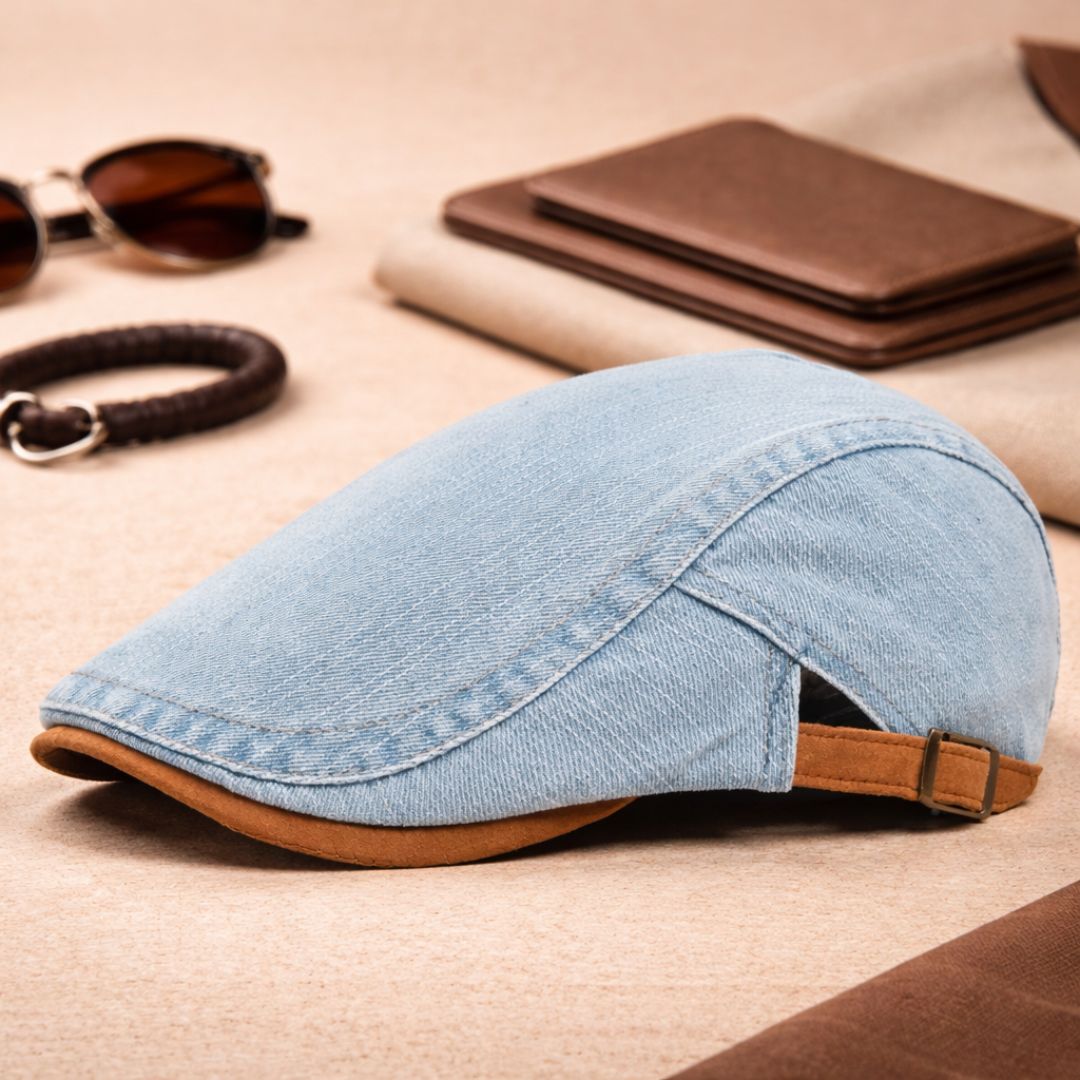 Men's Flat Cap | Retro Denim Newsboy Hat 5