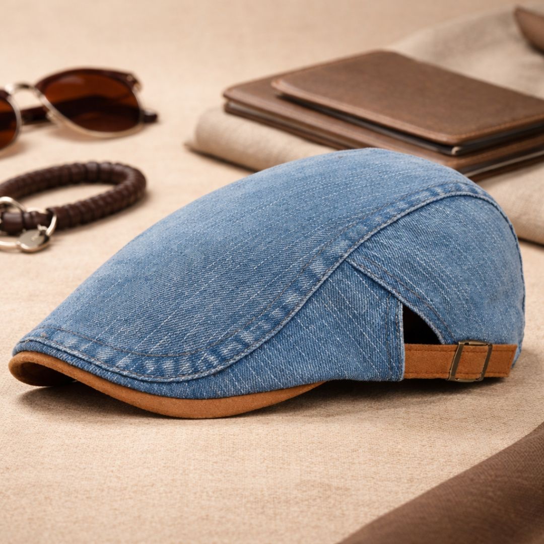 Men's Flat Cap | Retro Denim Newsboy Hat 6