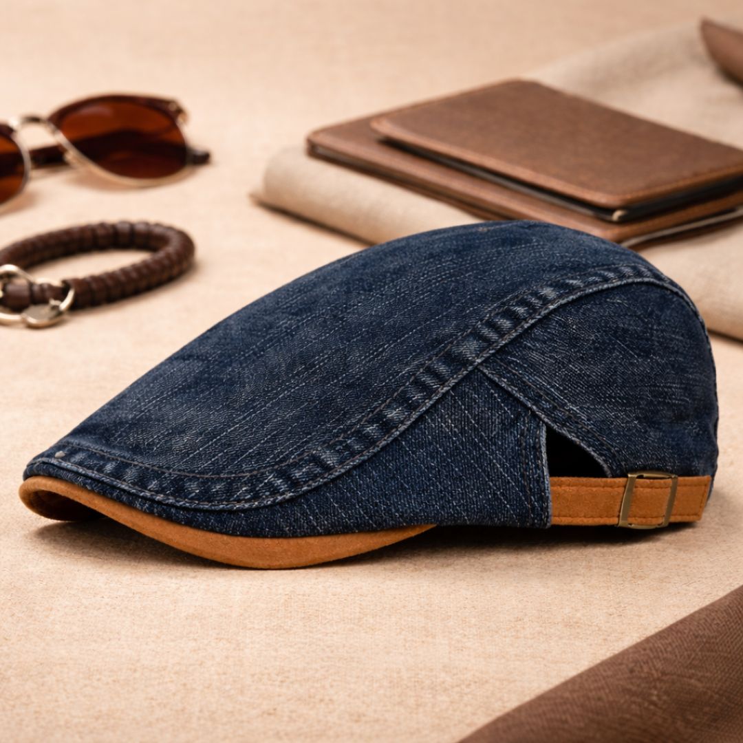 Men's Flat Cap | Retro Denim Newsboy Hat 7
