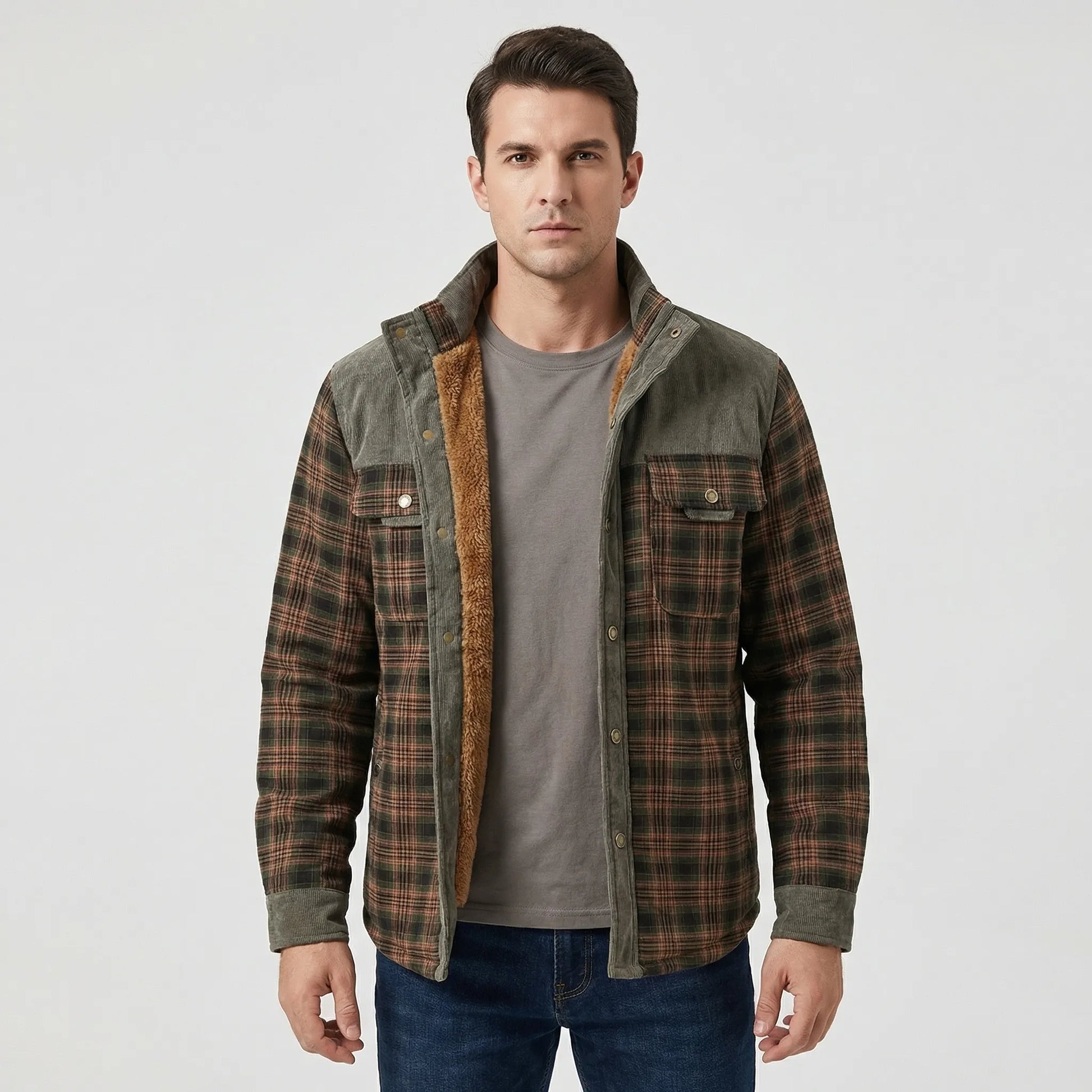 Fleece-Lined Plaid Shirt Jacket For Men - Glenn