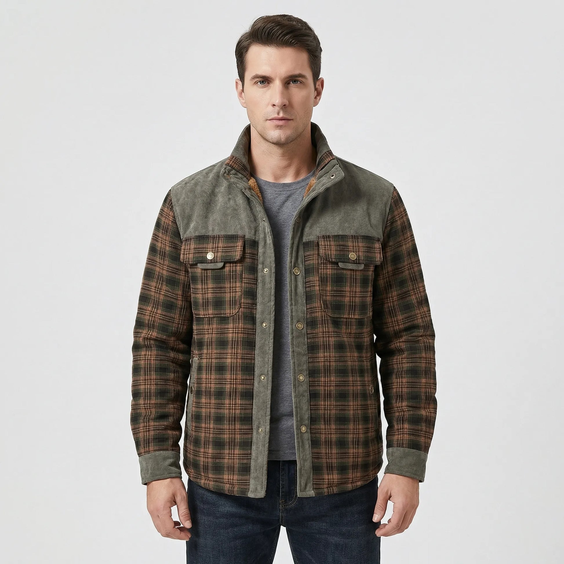 Fleece-Lined Plaid Shirt Jacket For Men - Glenn