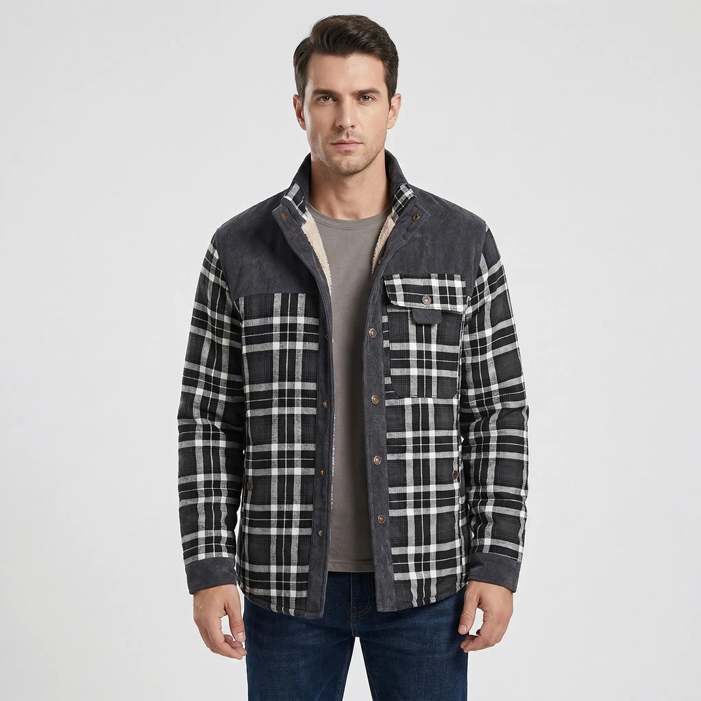 Fleece-Lined Plaid Shirt Jacket For Men - Glenn