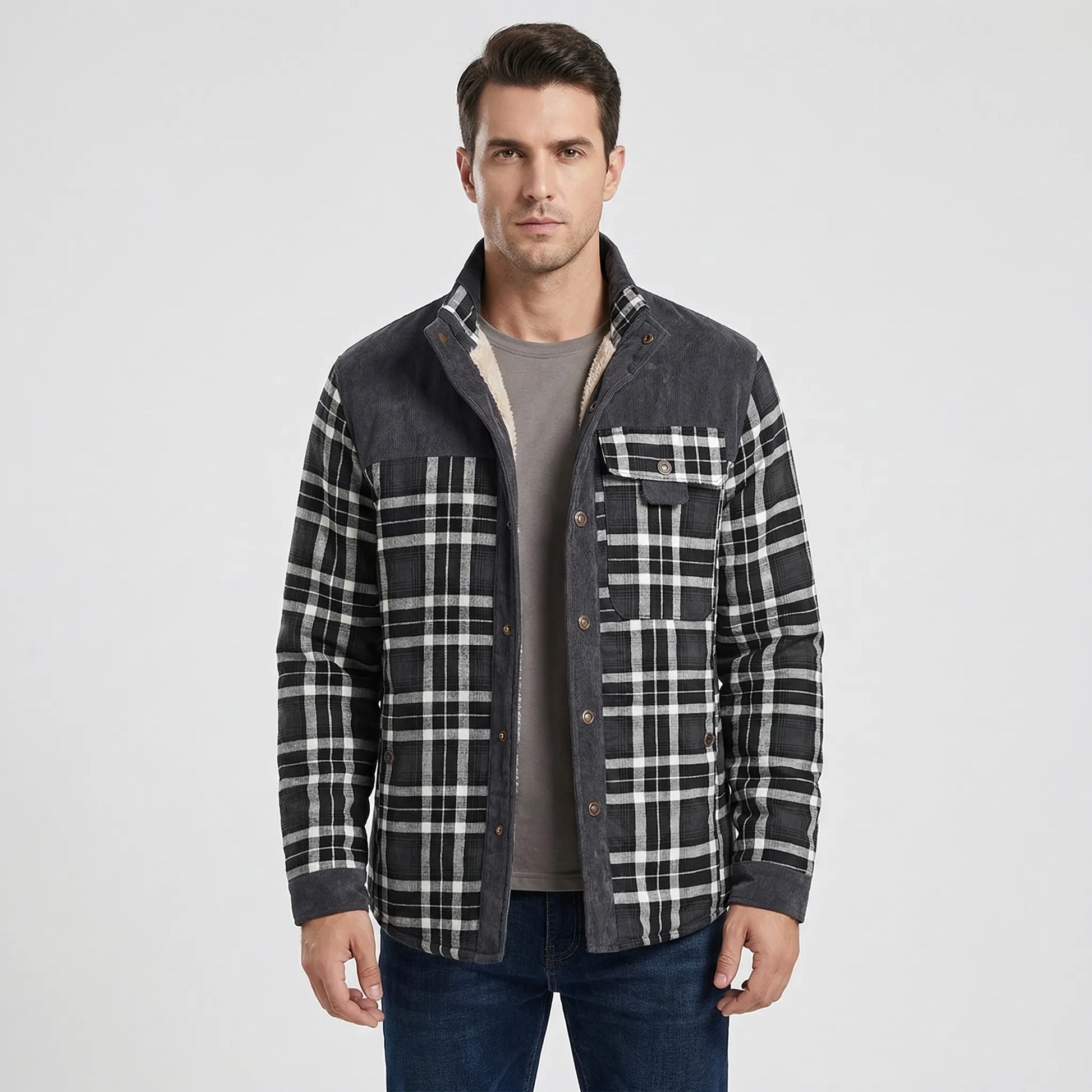 Fleece-Lined Plaid Shirt Jacket For Men - Glenn