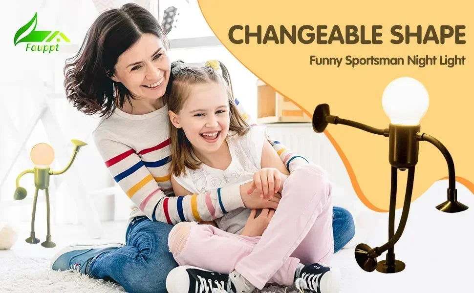 Mother and daughter laughing on a rug, with a posable figure light in the corner 16