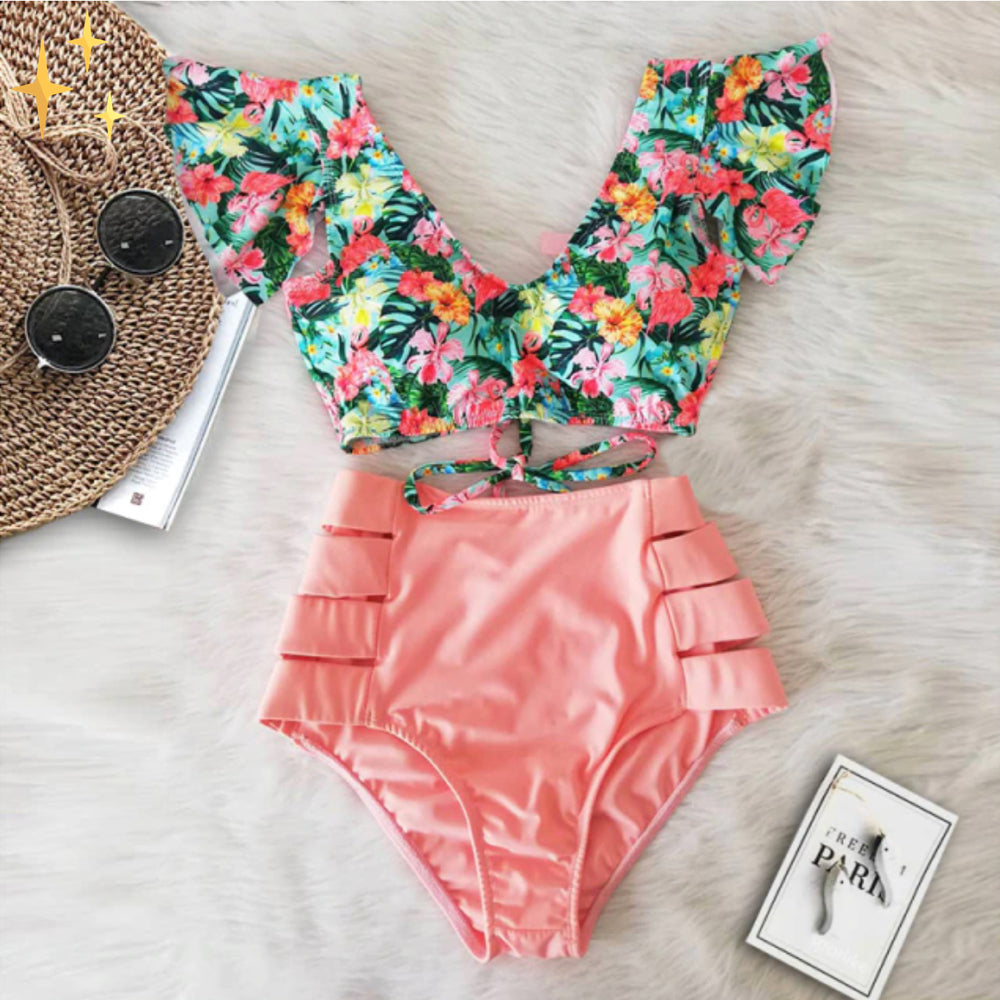 Bikini set with frill top and high‑waisted bottoms – Zaya