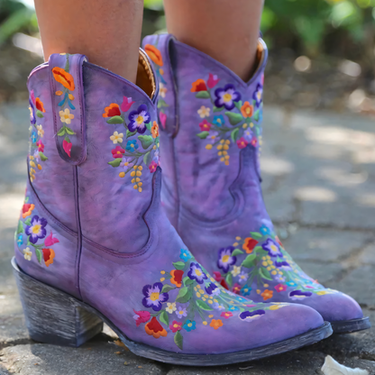 Floral Embroidered Western Ankle Boot - Lisa