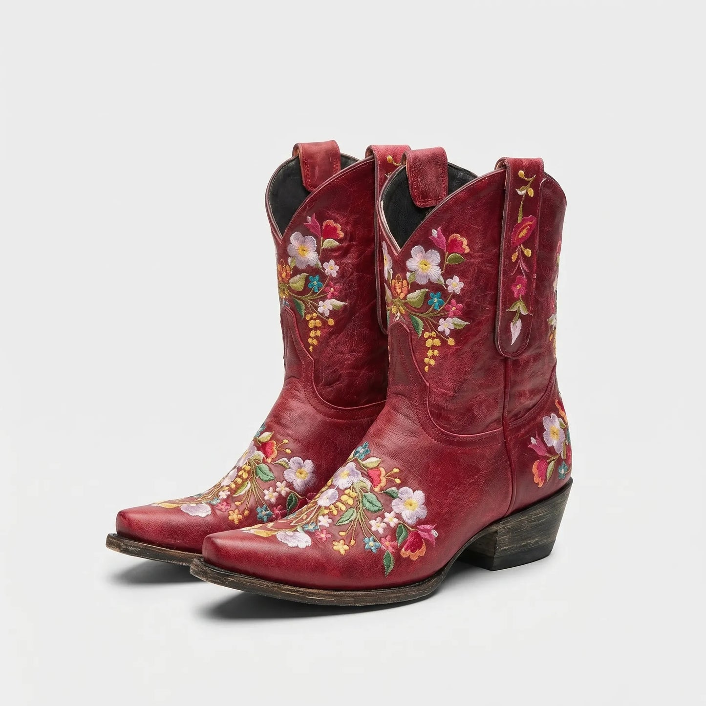 Floral Embroidered Western Ankle Boot - Lisa