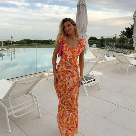 Floral Maxi Dress With V-Neckline - Marjorie