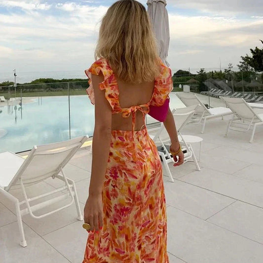Floral Maxi Dress With V-Neckline - Marjorie