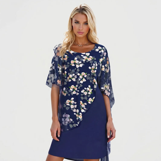 Floral Overlay Layered Midi Dress - Heather