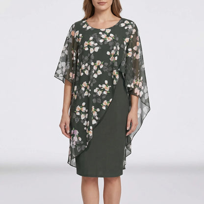 Floral Overlay Layered Midi Dress - Heather