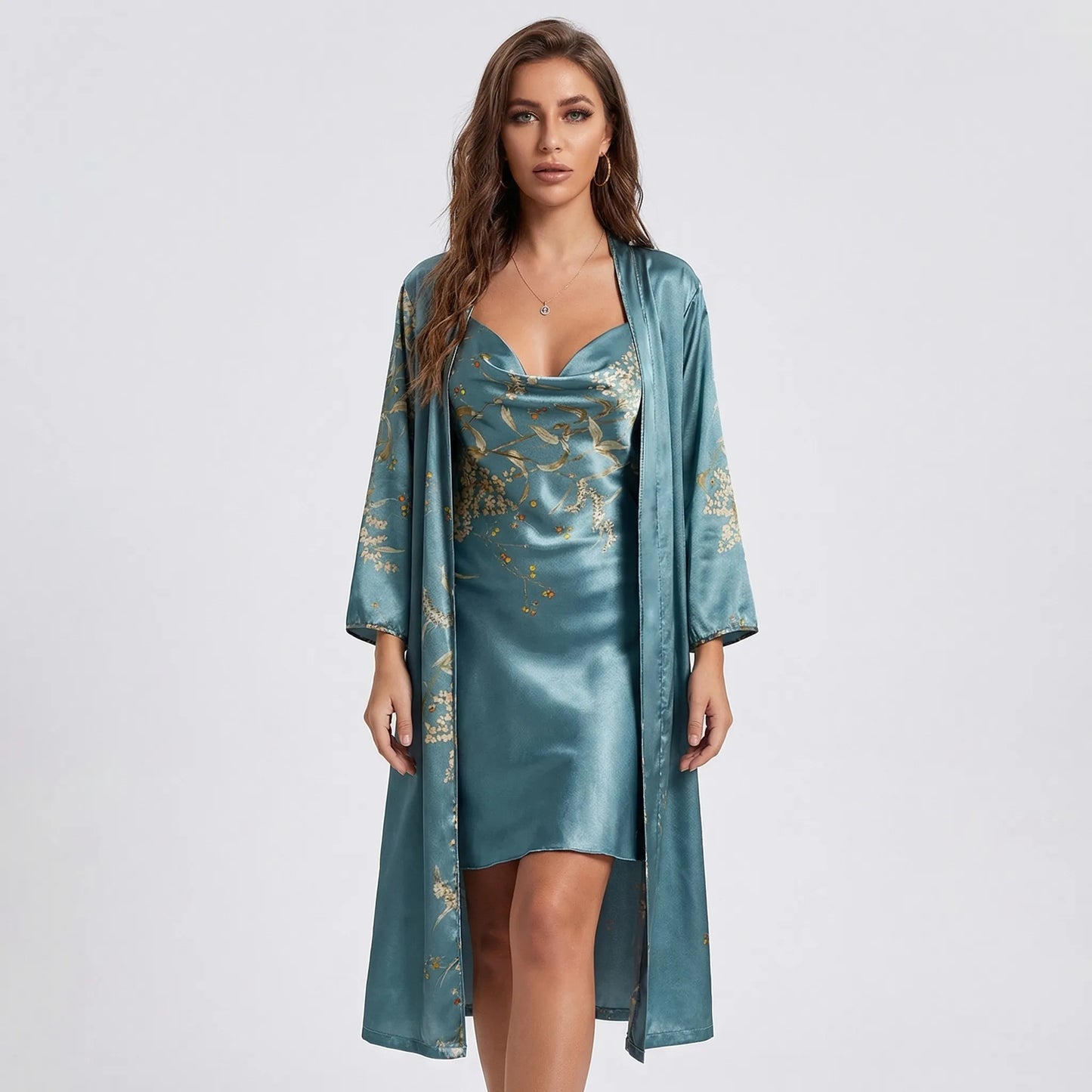 Floral Print Kimono And Slip Dress Set - Thelma