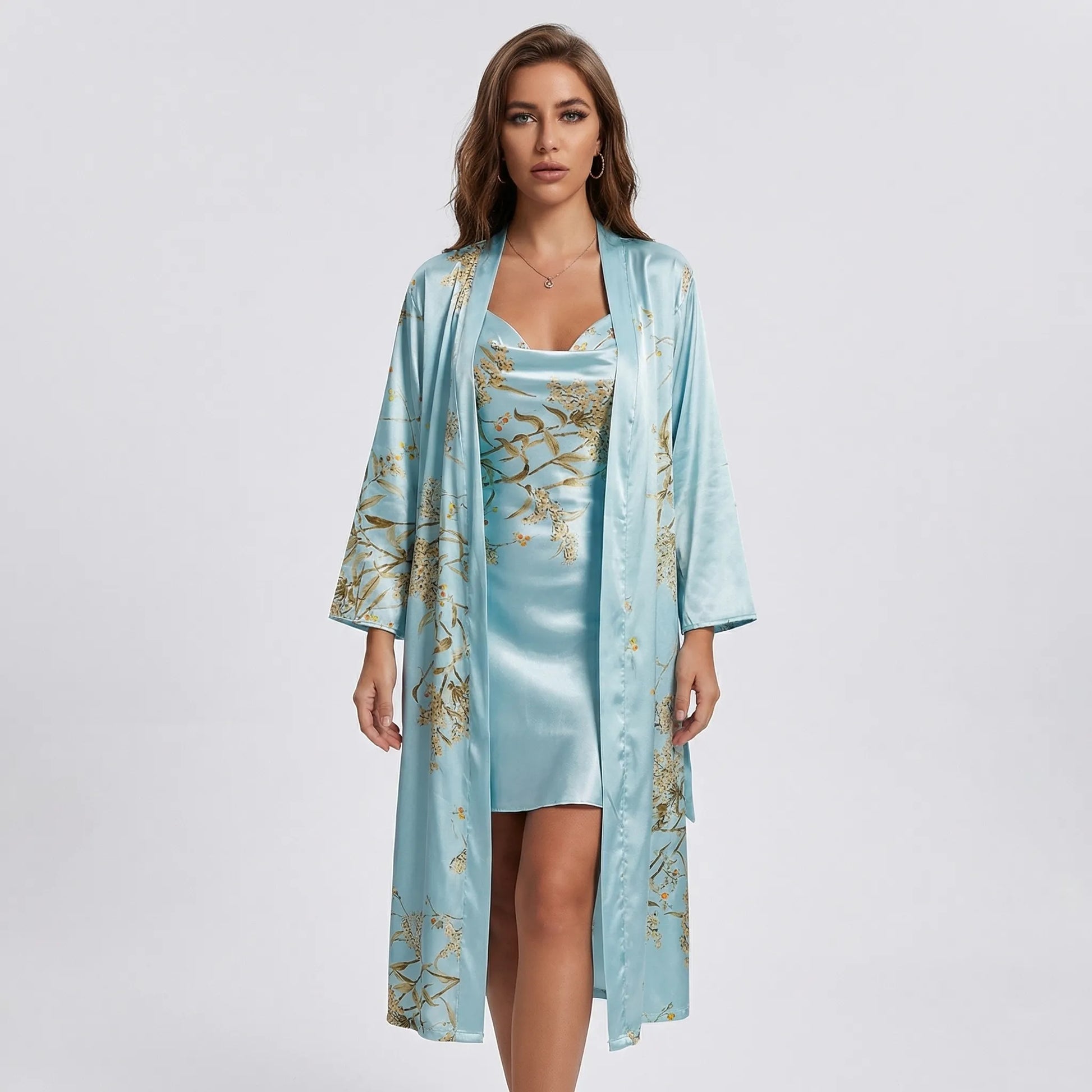 Floral Print Kimono And Slip Dress Set - Thelma