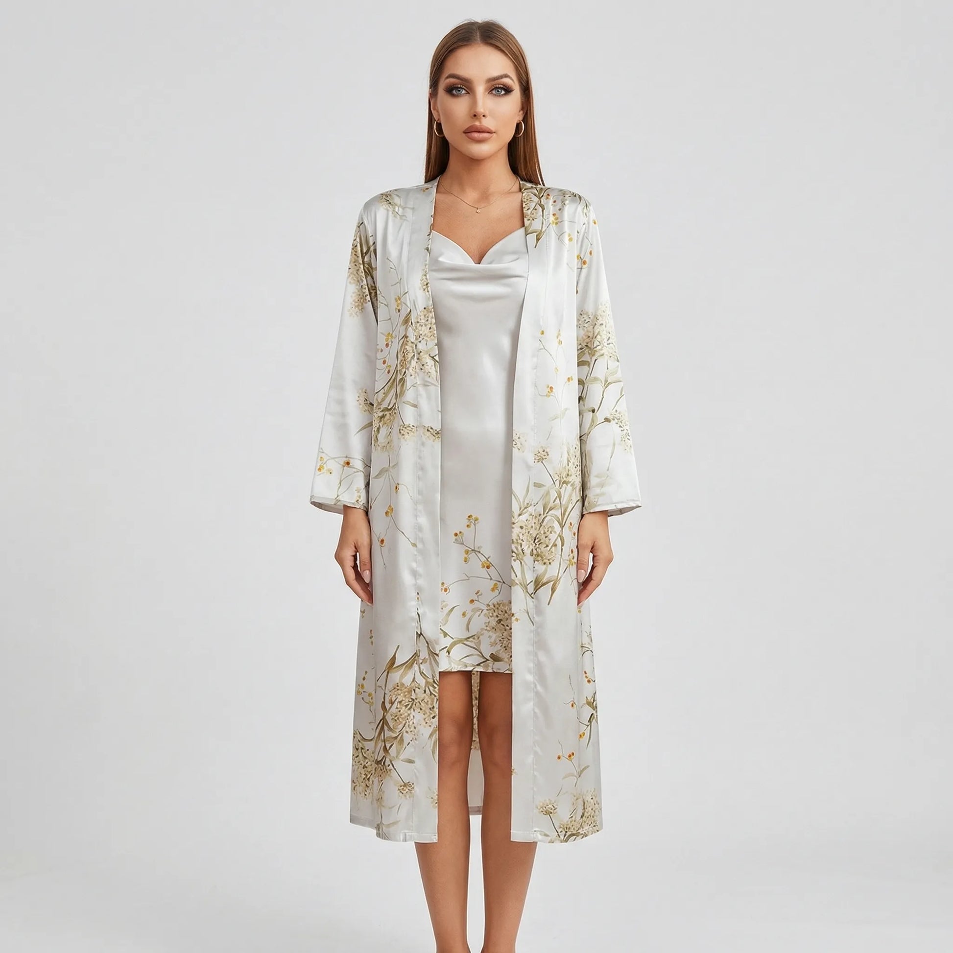 Floral Print Kimono And Slip Dress Set - Thelma