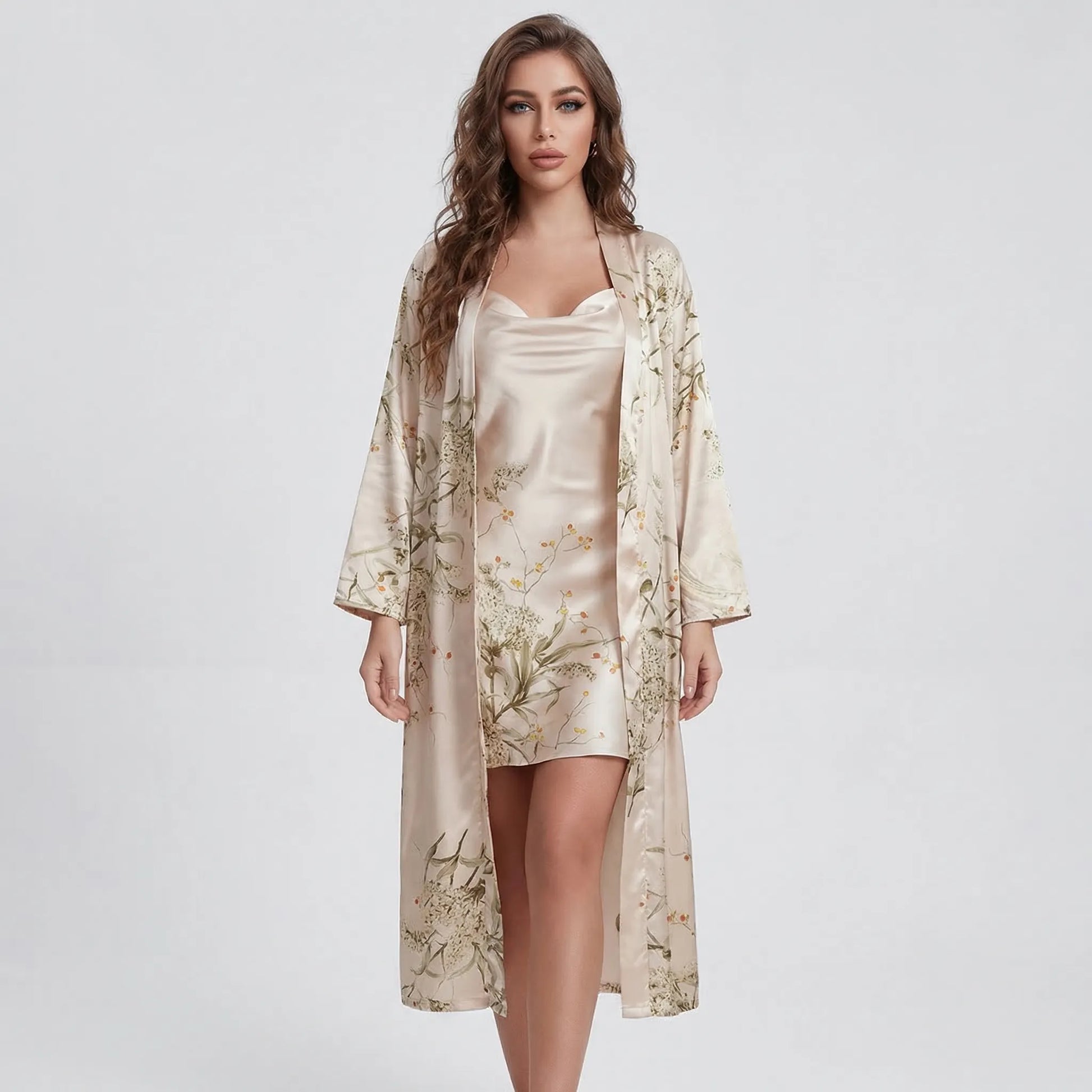 Floral Print Kimono And Slip Dress Set - Thelma