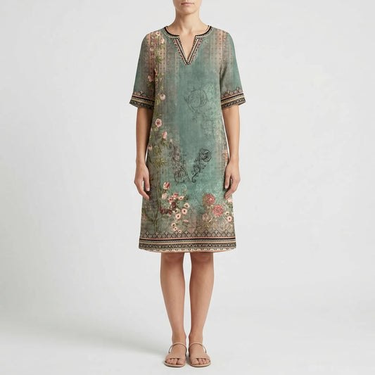 Floral Print Knee-Length Shift Dress - Jane
