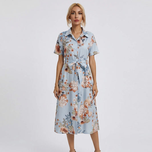 Floral Print Midi Shirt Dress - Tami