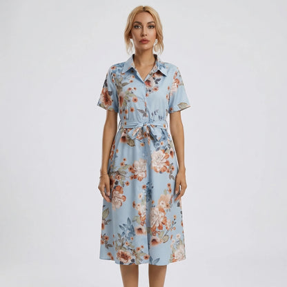 Floral Print Midi Shirt Dress - Tami