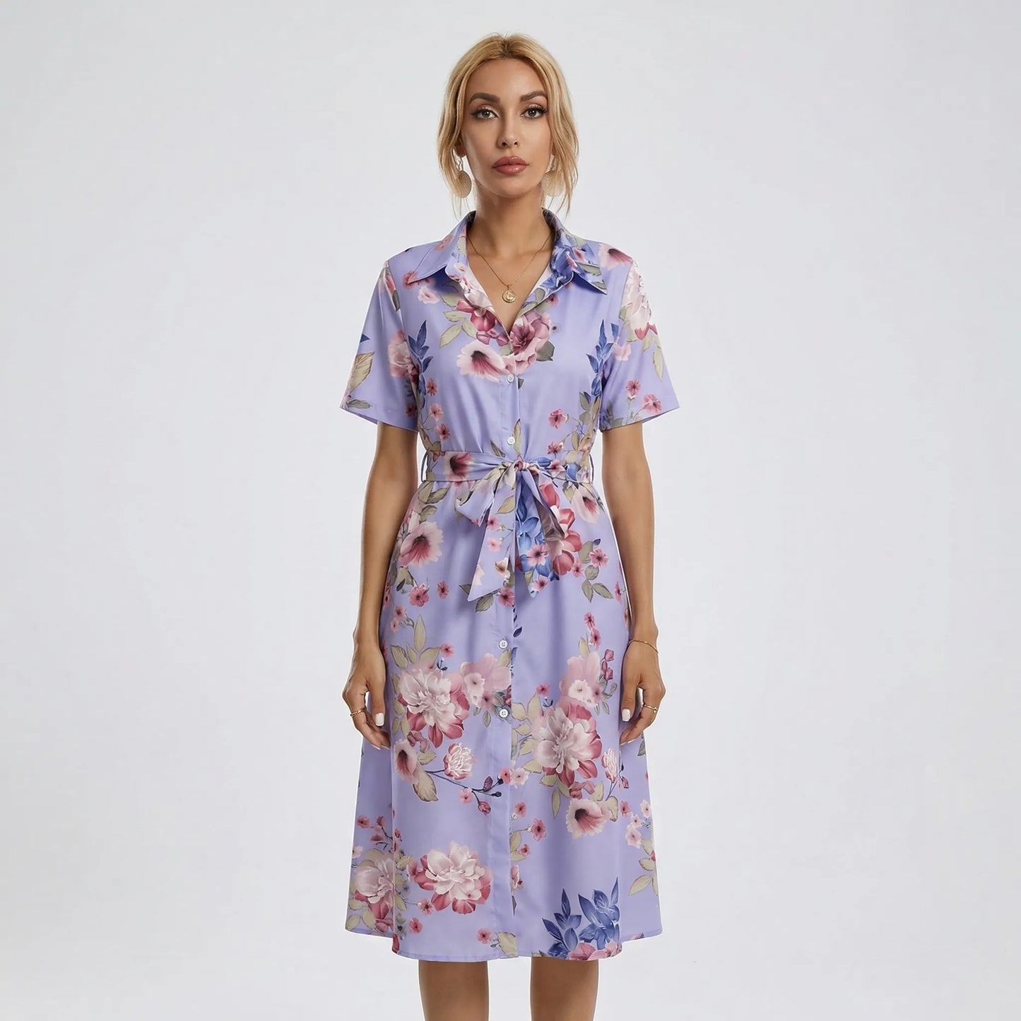 Floral Print Midi Shirt Dress - Tami