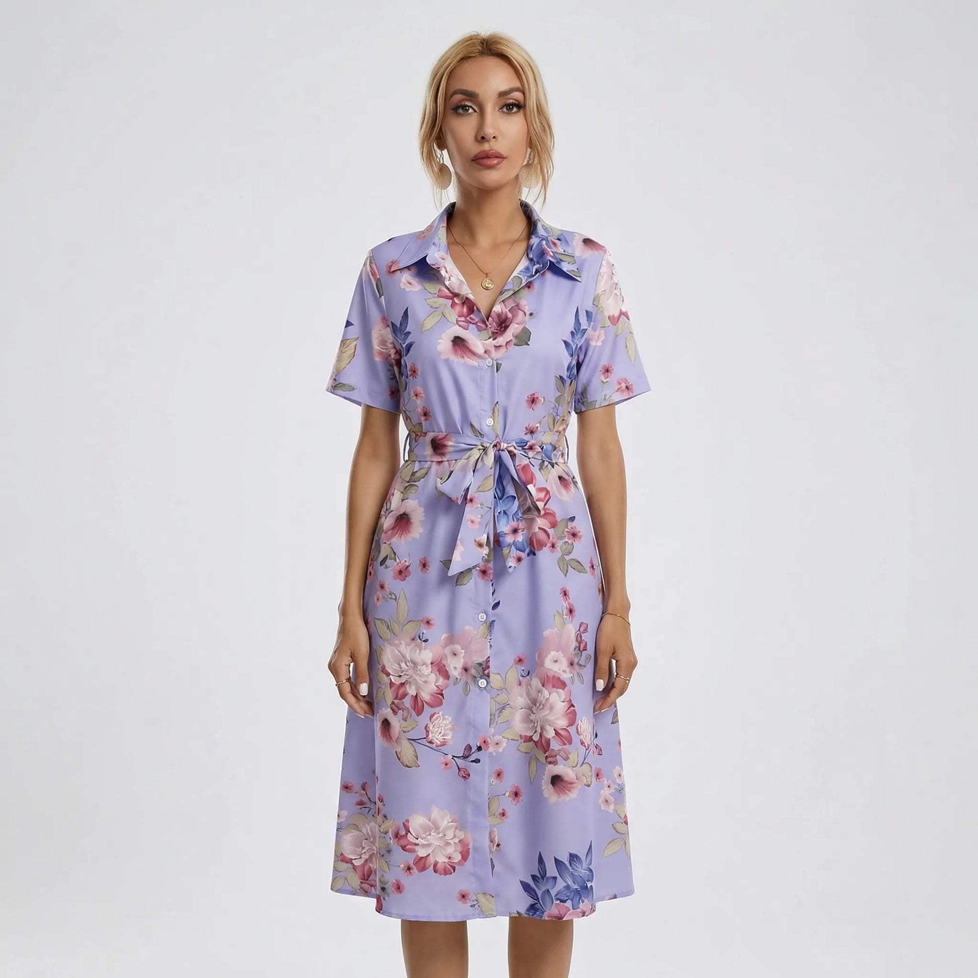 Floral Print Midi Shirt Dress - Tami