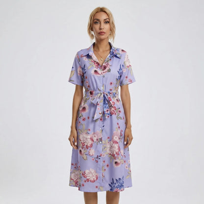 Floral Print Midi Shirt Dress - Tami