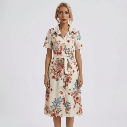 Floral Print Midi Shirt Dress - Tami