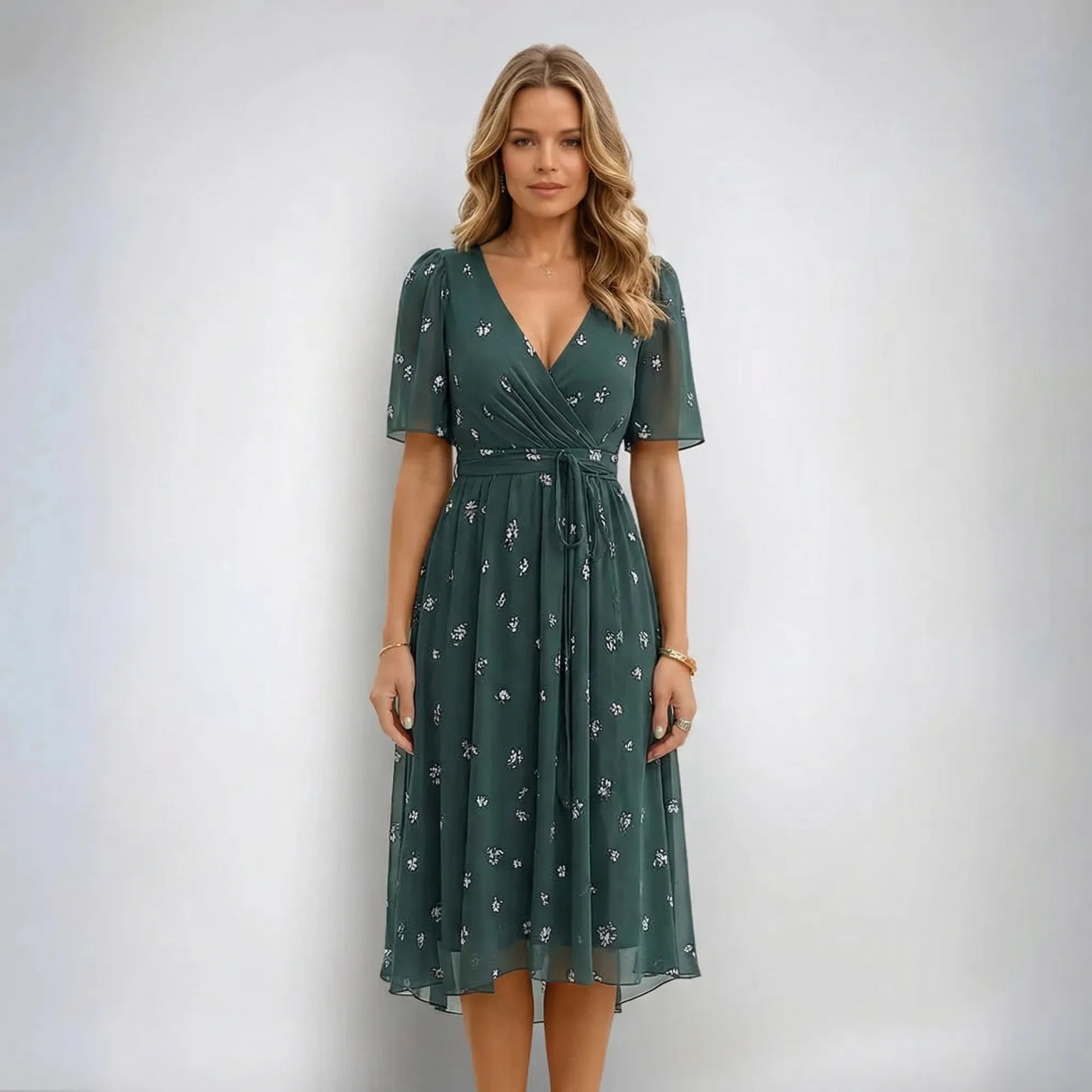 Floral Print Wrap-Style Midi Dress - Geraldine