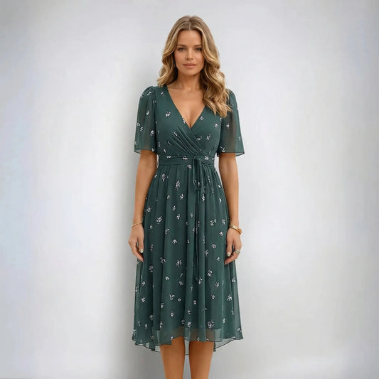 Floral Print Wrap-Style Midi Dress - Geraldine