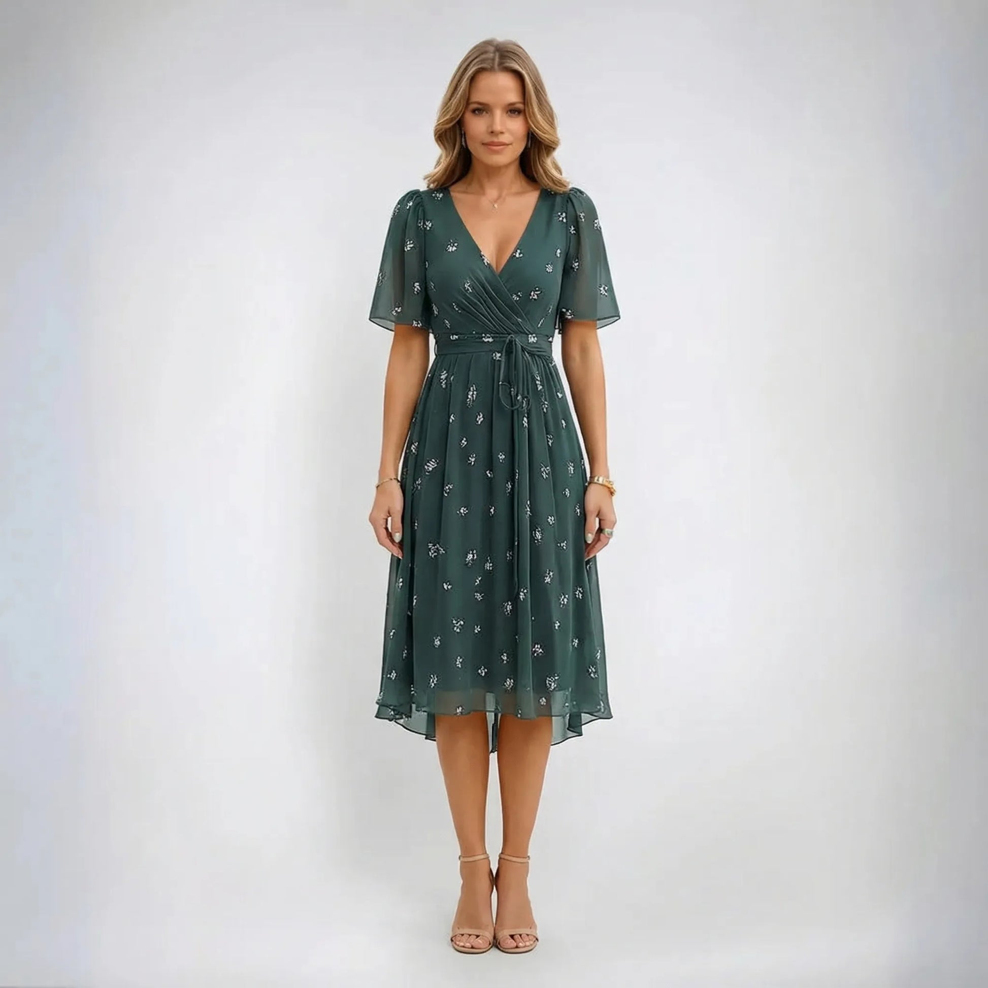 Floral Print Wrap-Style Midi Dress - Geraldine