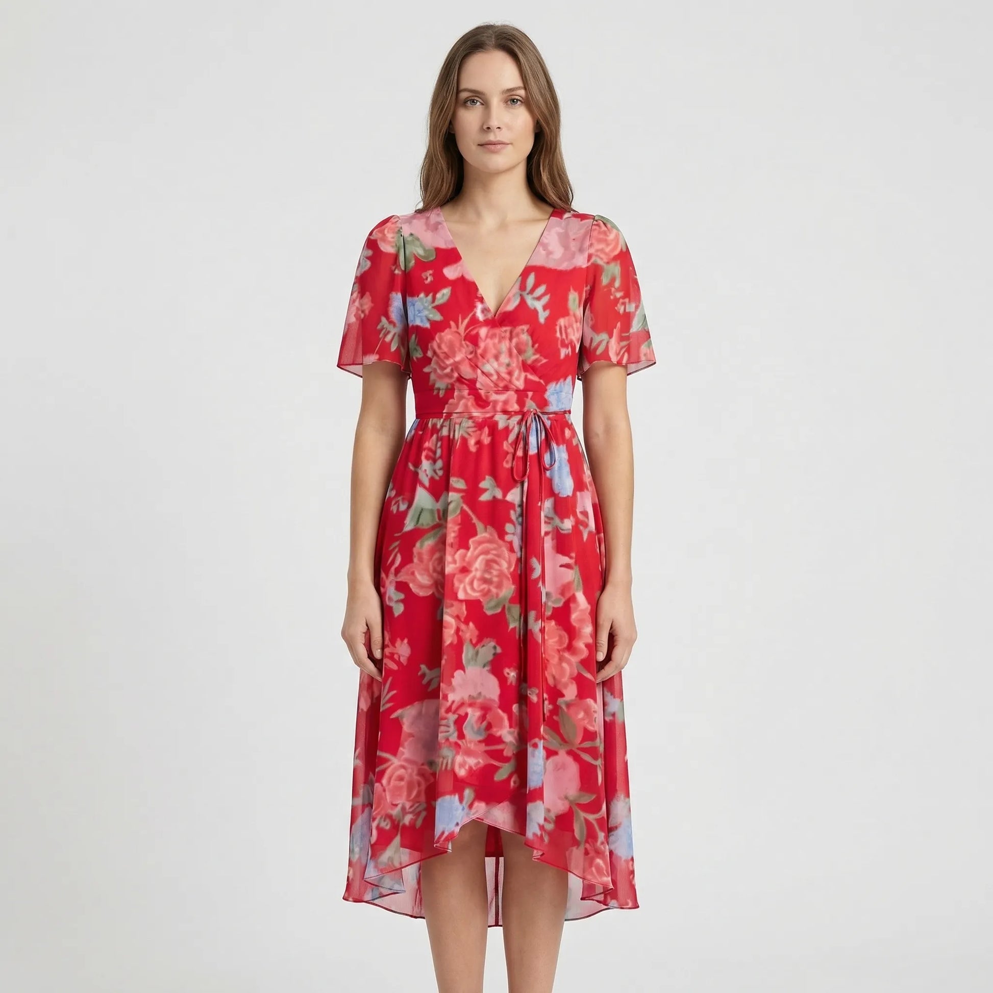 Floral Print Wrap-Style Midi Dress - Geraldine
