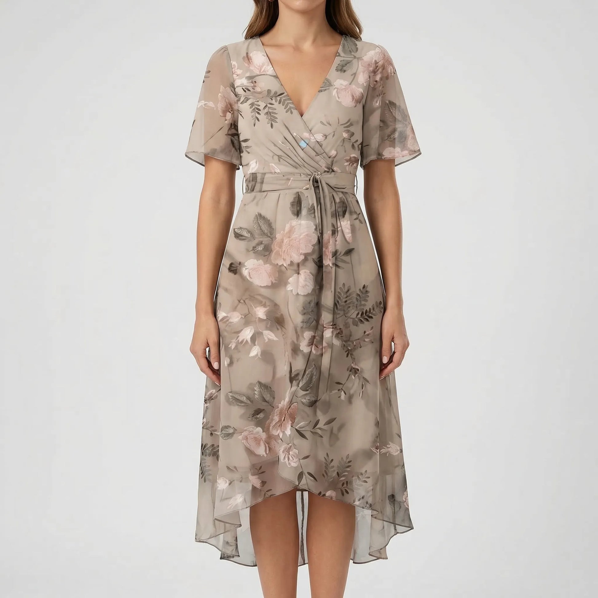 Floral Print Wrap-Style Midi Dress - Geraldine