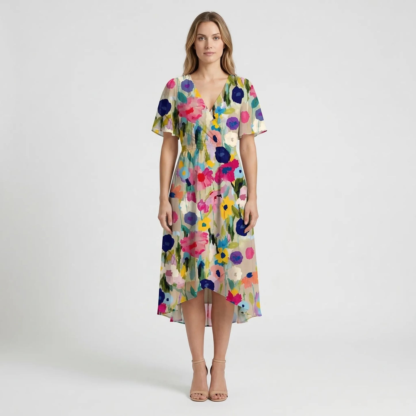 Floral Print Wrap-Style Midi Dress - Geraldine