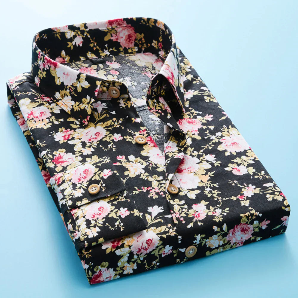 Men's short-sleeved shirt with autumnal floral pattern – Florado