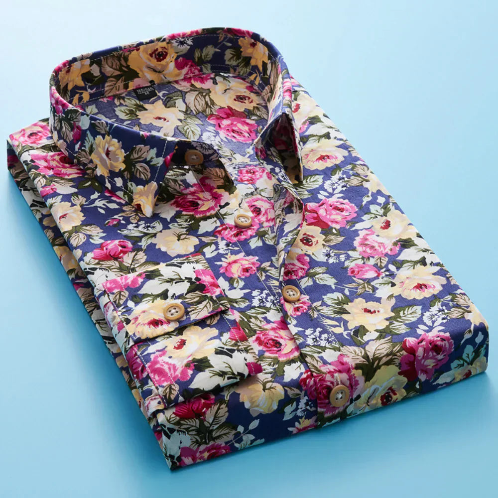 Men's short-sleeved shirt with autumnal floral pattern – Florado