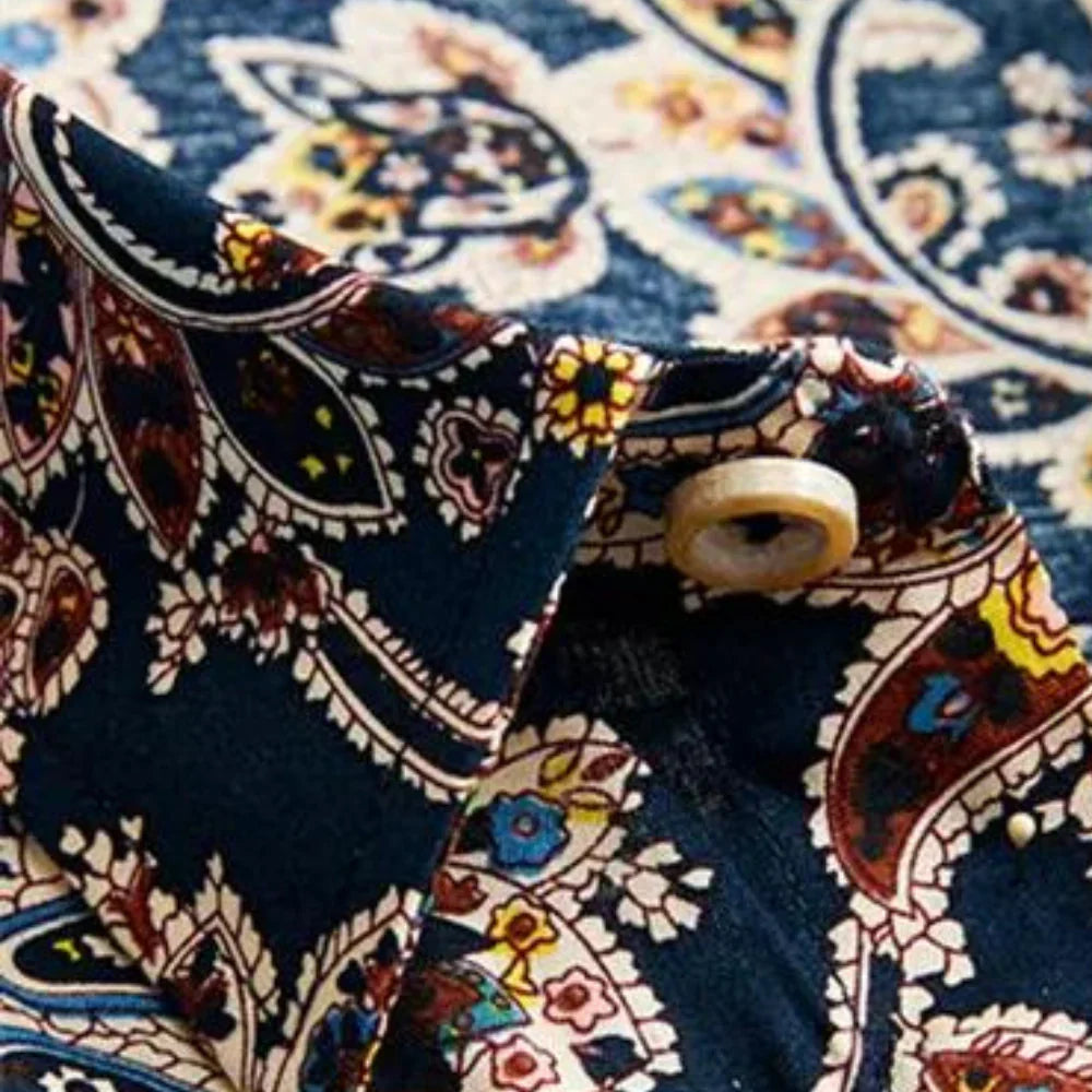 Men's short-sleeved shirt with autumnal floral pattern – Florado