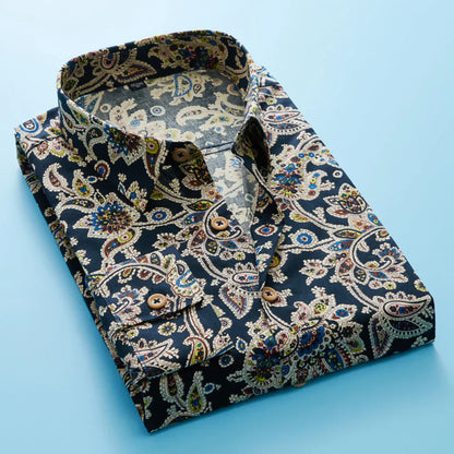 Men's short-sleeved shirt with autumnal floral pattern – Florado
