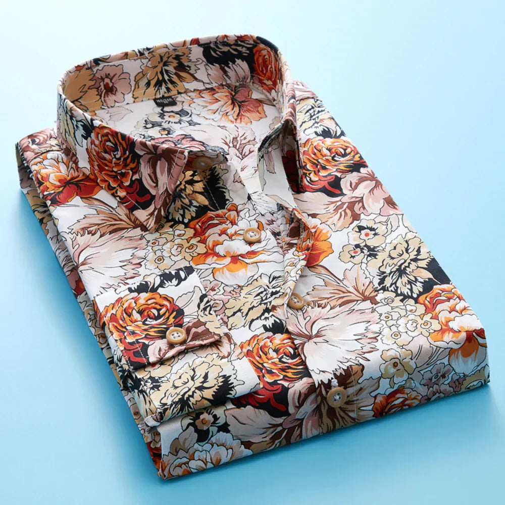 Men's short-sleeved shirt with autumnal floral pattern – Florado