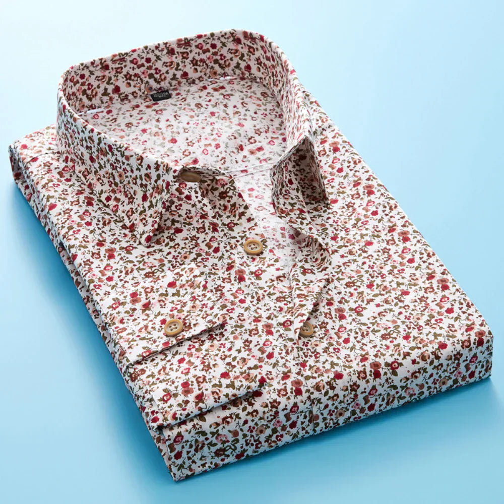 Men's short-sleeved shirt with autumnal floral pattern – Florado