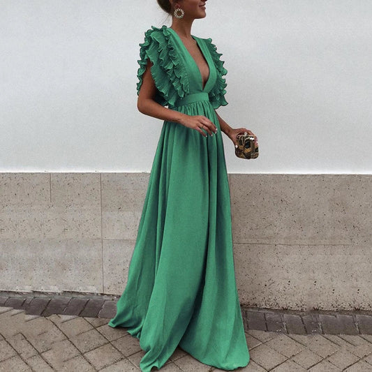 Flowing Evening Dress With Ruffled Sleeves - Hattie