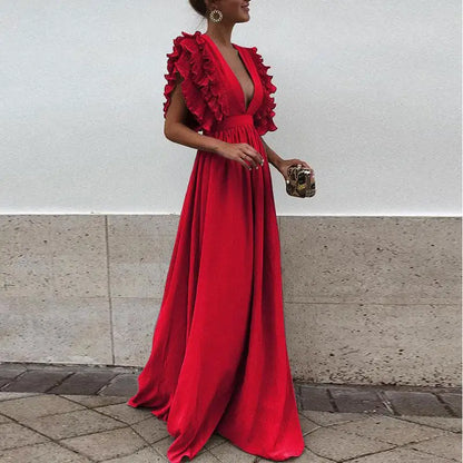 Flowing Evening Dress With Ruffled Sleeves - Hattie