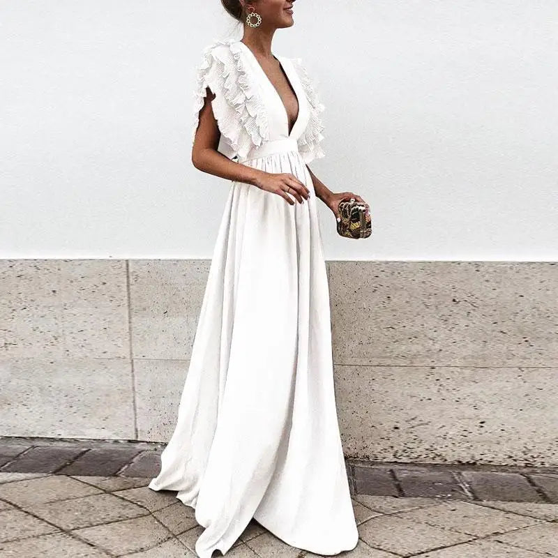 Flowing Evening Dress With Ruffled Sleeves - Hattie