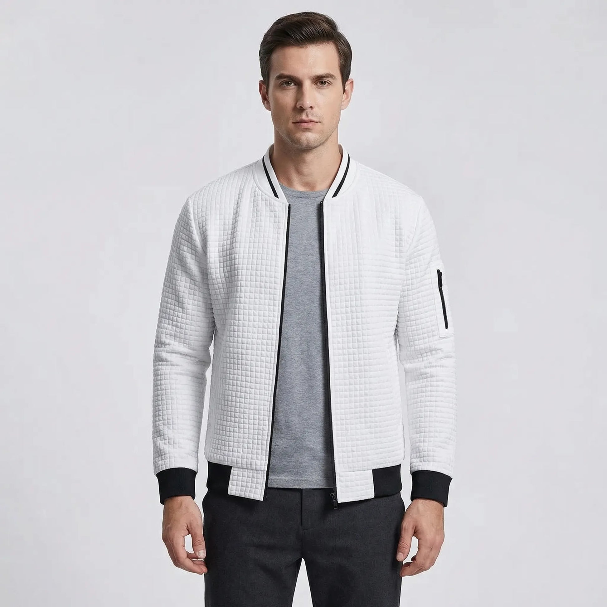 Full-Zip Textured Grid Cardigan - Mitchell